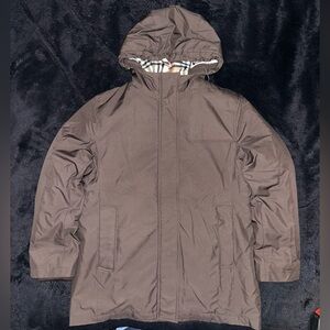 -Burberry Brown Hooded Full-Zip Coat 
-Size Medium